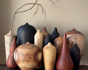BIG EXTRA LARGE Unique Wood Vases, Minimalistic Wood Decorative Vase, Shelf Accent, Wabi Sabi, Japandi Style