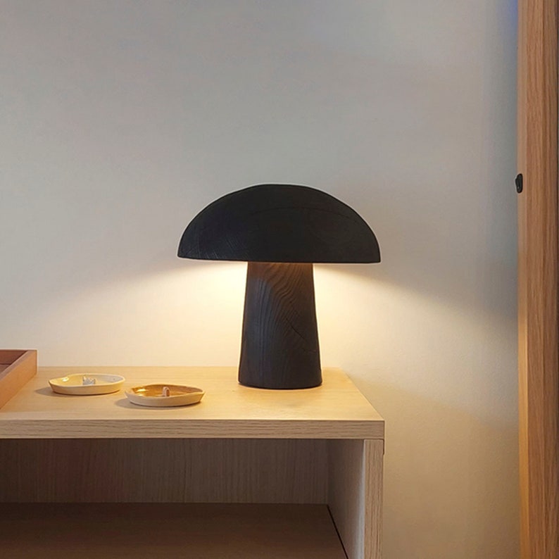 Wood Table Lamp, Minimal Nordic Living Room, Handmade Wood Sculpture, Mid-century, Desk Lamp, Minimal Design image 2