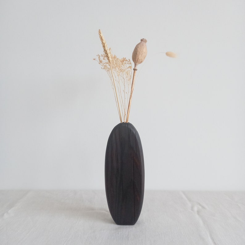 Wooden Flower Vase, Minimal Design, handcrafted home decor, Fresh flowers, Decor, Minimal Vase, Geometric Form Vase Oval Burnt