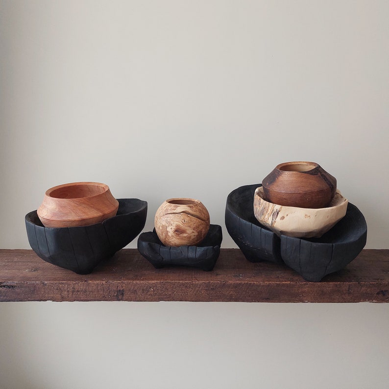 EINZIGARTIGES Küchendekor, dekorative Holzschale, Regalakzent, Wabi Sabi, Japandi-Stil Bild 8