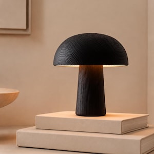 Lámpara de mesa de madera, estilo nórdico minimalista para salón, escultura de madera hecha a mano, estilo de mediados de siglo, lámpara de escritorio, diseño minimalista.