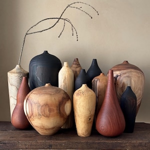 EXTRA LARGE UNIQUE Wood Vases, Minimalistic Wood Decorative Vase, Shelf Accent, Wabi Sabi, Japandi Style