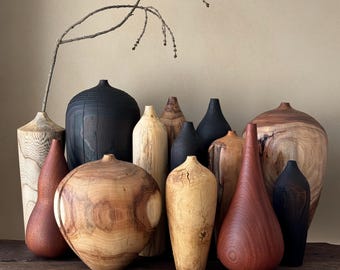 EXTRA LARGE UNIQUE Wood Vases, Minimalistic Wood Decorative Vase, Shelf Accent, Wabi Sabi, Japandi Style