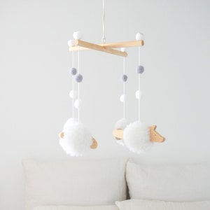 Sheep and Wolf nursery mobile, baby crib mobile, nursery decor, baby shower ideas, nordic nursery, baby gift, handmade wooden mobile,