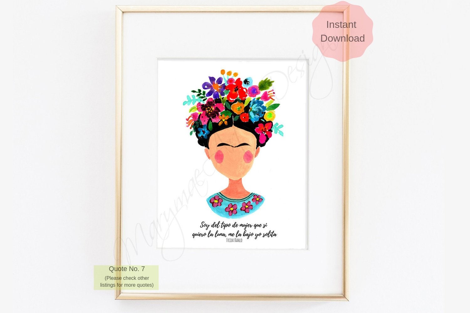 Frida Khalo portrait digital download printable art artwork to frame high resolution digital art prints 8x10 and 11x14