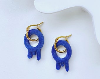 Drip Charm Hoop Earrings: 3D Printed Mid-Century Modern Stainless Steel