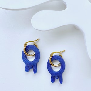 Drip Charm Hoop Earrings: 3D Printed Mid-Century Modern Stainless Steel