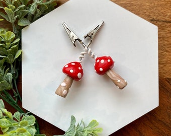 Handmade Spotted Mushroom Clip: Multi-Use Polymer Clay Clip