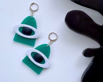 Dreamcore Eyeball Dangle Earrings: 3D Printed Mid-Century Style
