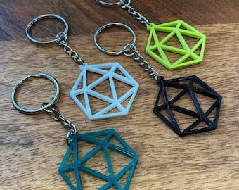 Icosahedron 3D Printed Keychain | Geometric D20 Dice DND ODESZA Platonic Solids Keychain