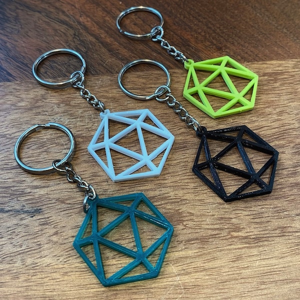 Icosahedron 3D Printed Keychain | Geometric D20 Dice DND ODESZA Platonic Solids Keychain