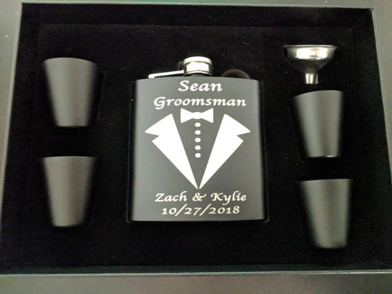 SALE ***  Laser engraved flask gift set with flask, Wedding Gift, Bridesmaid gift, Groomsmen gift, Groomsman gift, Wedding party gift set!