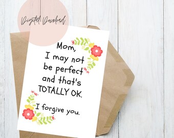 I May Not Be Perfect And That's Totally Ok | Funny Mother's Day Card | Printable Mother's Day Card | Funny Card For Mom