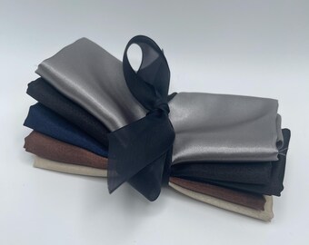 Satin Fabric Bundle – Navy, Brown, Champagne, Gray Cuts – Sewing Craft Material