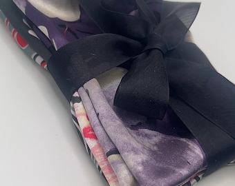 Midnight Bloom Satin Fabric Bundle – Floral Graphic Prints, Sewing Craft Textiles