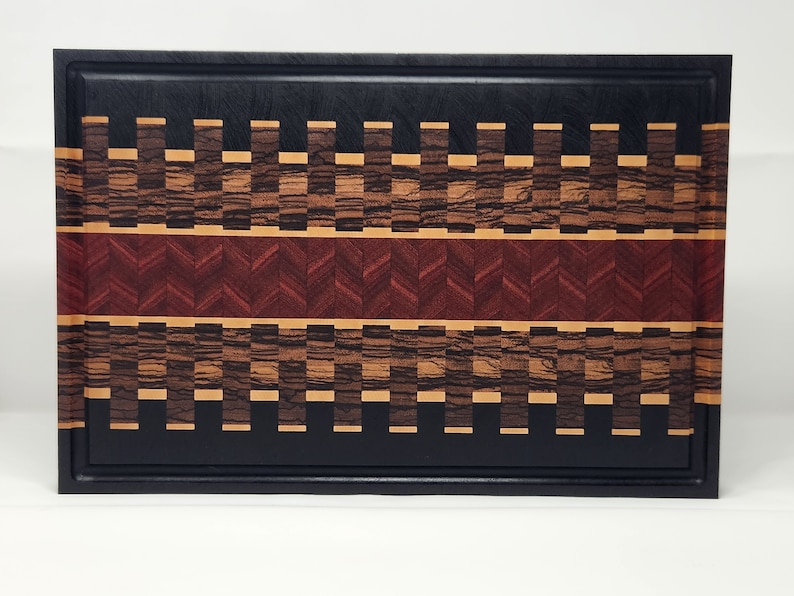 Artisanal Exotic Wood End Grain Cutting Board with Juice Grooves | Checkered Design Charcuterie Board & Butcher Block | Perfect Gifts for Mom, Dad, Wife, Husband, Chefs
