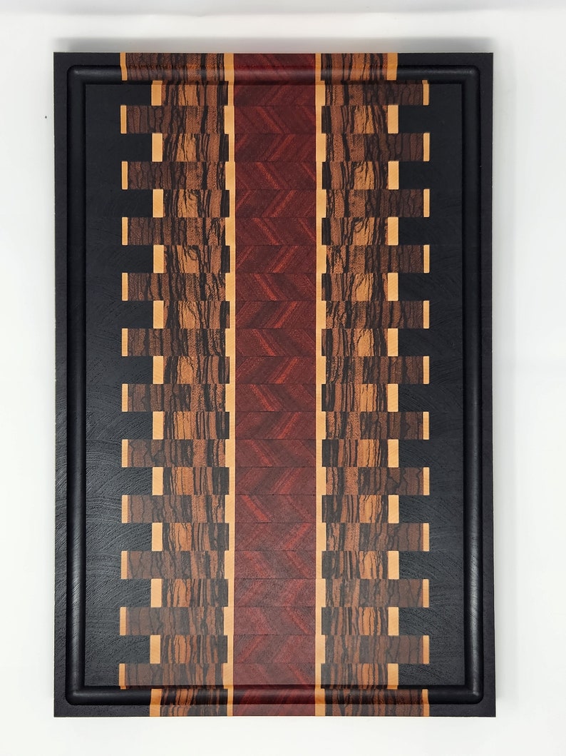 Artisanal Exotic Wood End Grain Cutting Board with Juice Grooves | Checkered Design Charcuterie Board & Butcher Block | Perfect Gifts for Mom, Dad, Wife, Husband, Chefs