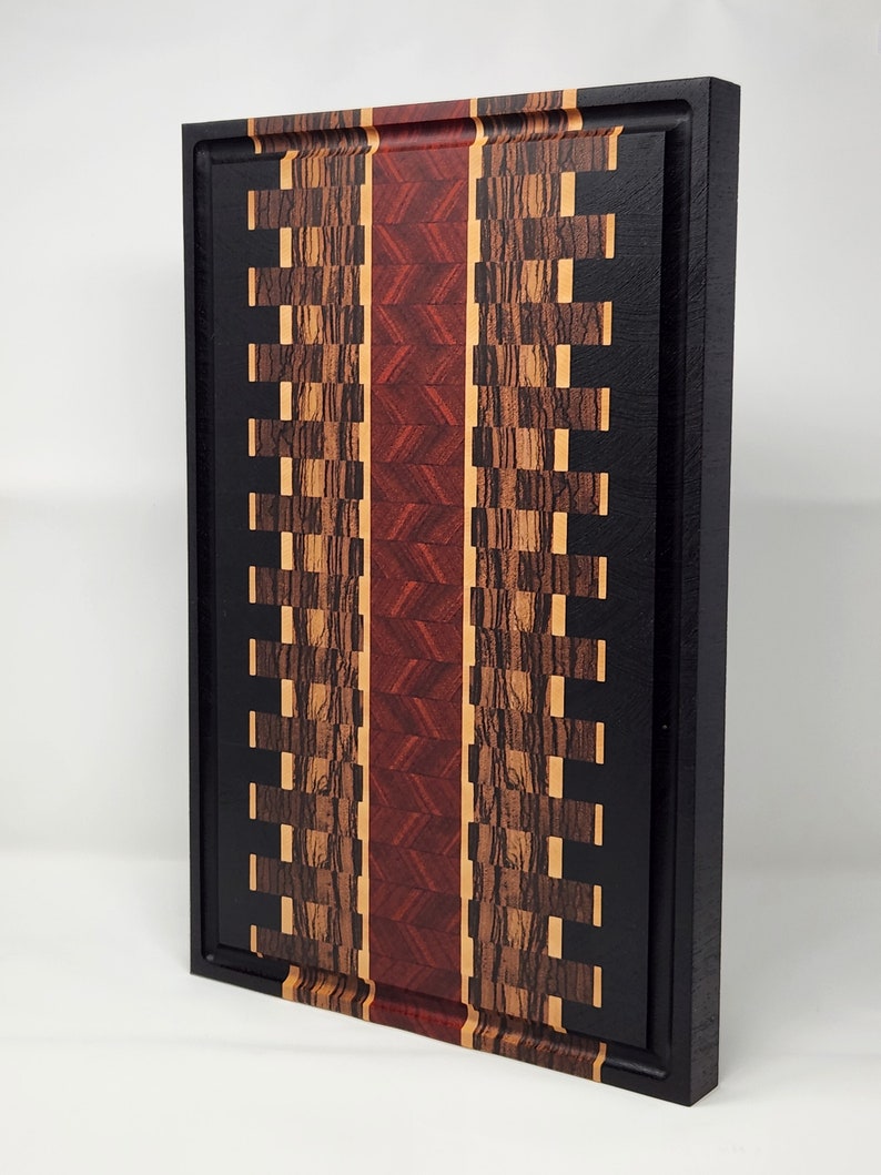 Artisanal Exotic Wood End Grain Cutting Board with Juice Grooves | Checkered Design Charcuterie Board & Butcher Block | Perfect Gifts for Mom, Dad, Wife, Husband, Chefs