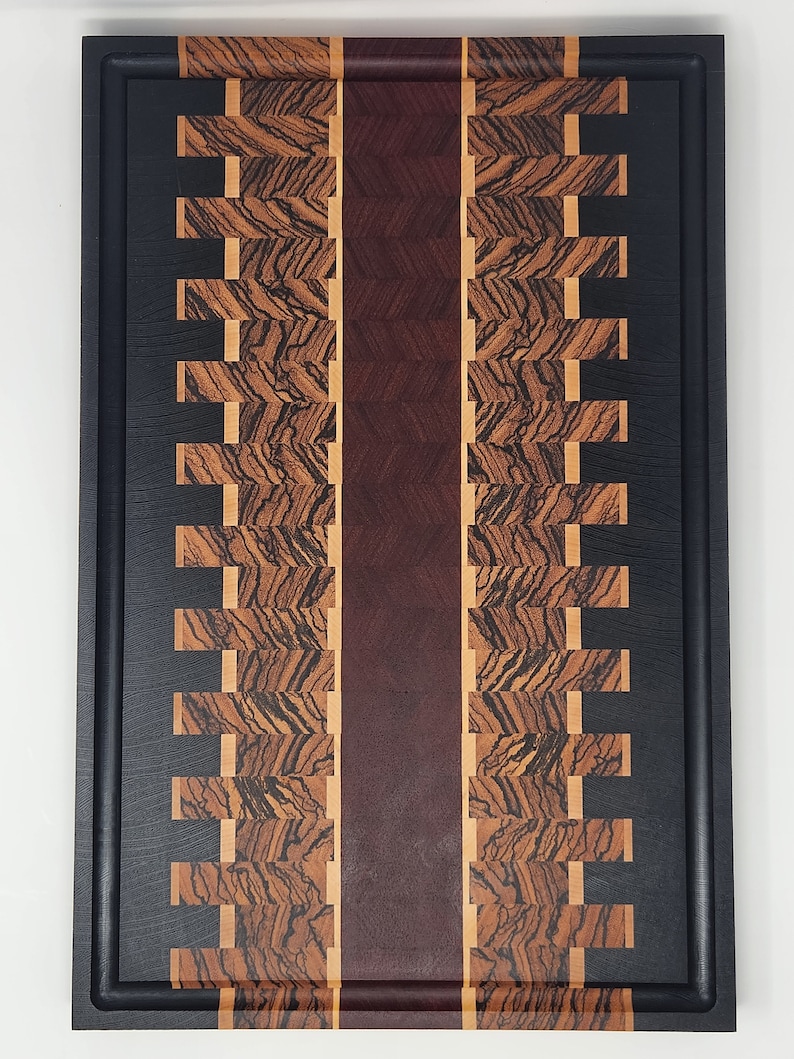 Artisanal Exotic Wood End Grain Cutting Board with Juice Grooves | Checkered Design Charcuterie Board & Butcher Block | Perfect Gifts for Mom, Dad, Wife, Husband, Chefs