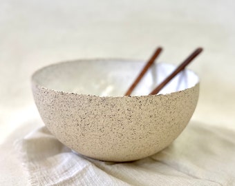 Speckled white bowl with rough ceramic clay, US DDP