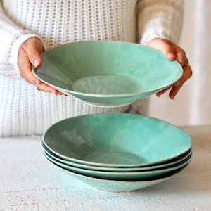 Ceramic serving bowl, ceramic plate, deep plate, salad bowl , serving plates, green bowl, pasta bowl, serving dish, gift for her