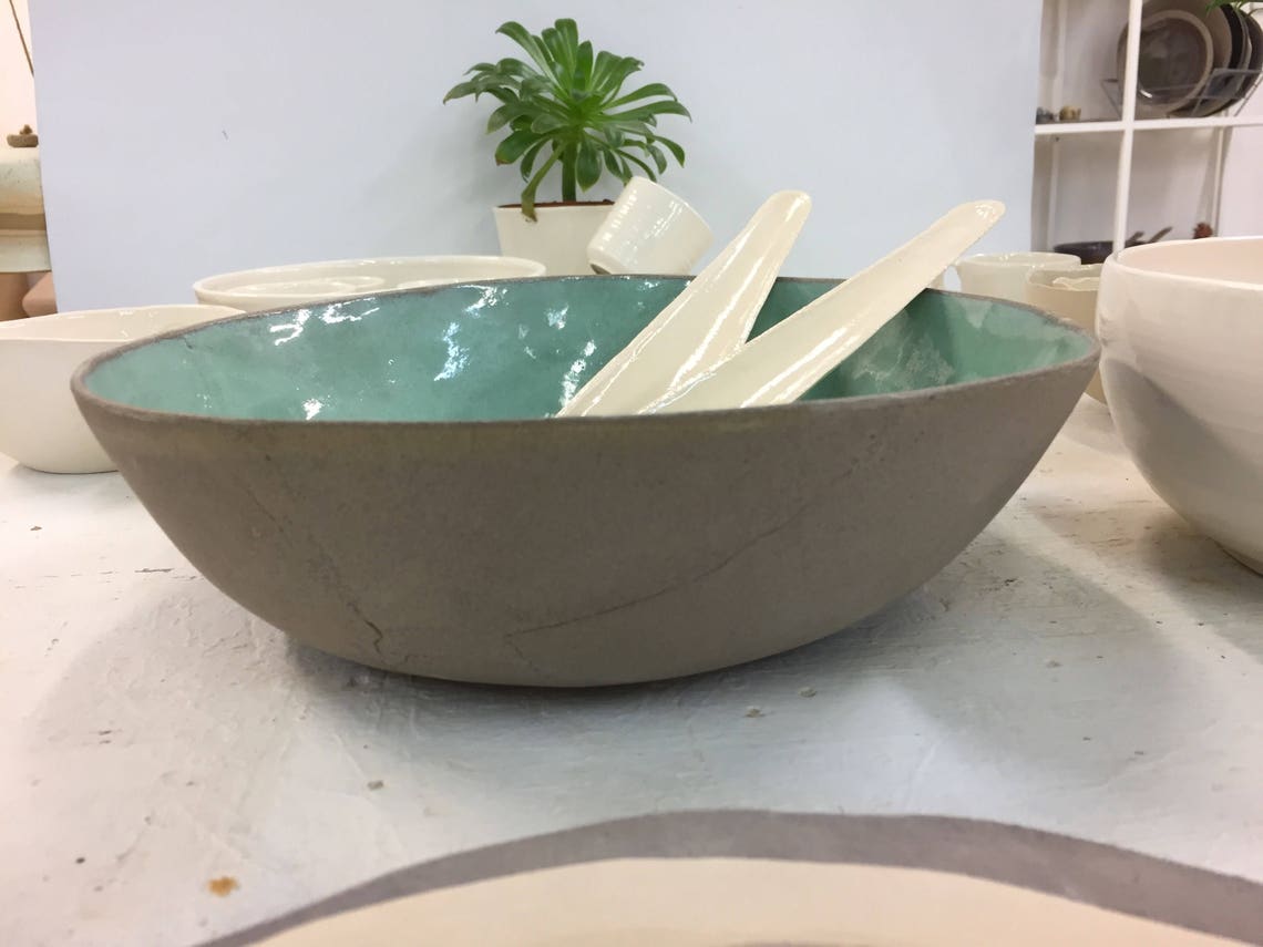 Large green salad bowl Etsy