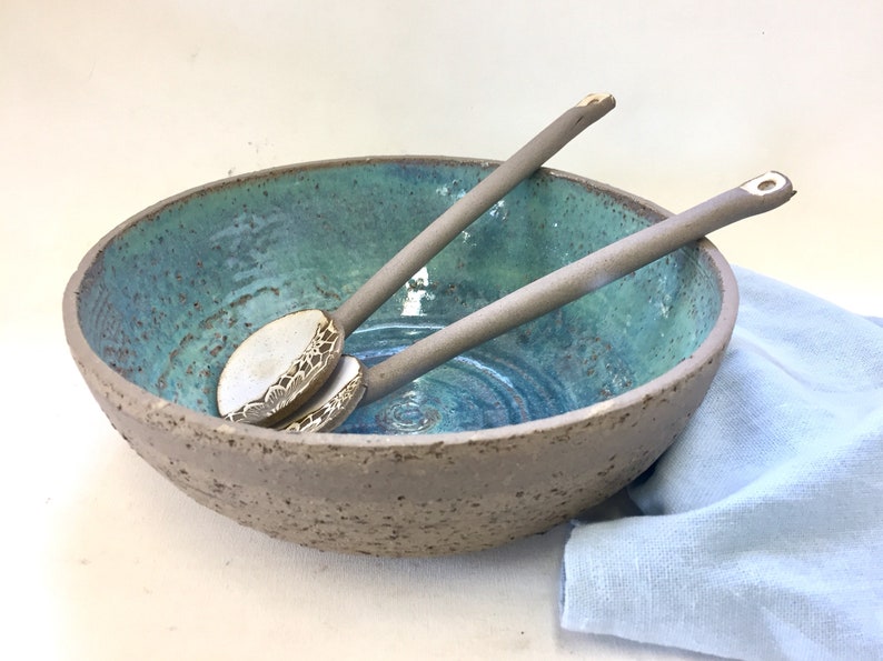 Modern ceramic bowl, Ceramic bowl, Turquoise bowl, Gray brown ceramic, Salad bowl, Large bowl, Fruit bowl, Serving bowl, Pottery bowl, Gray image 5