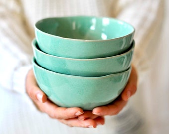 Soup bowl, Ceramic bowl, Mixing bowl, turquoise bowl, Small bowl, Serving bowl, Cereal bowl, Pottery bowl, serving dish, green bowl