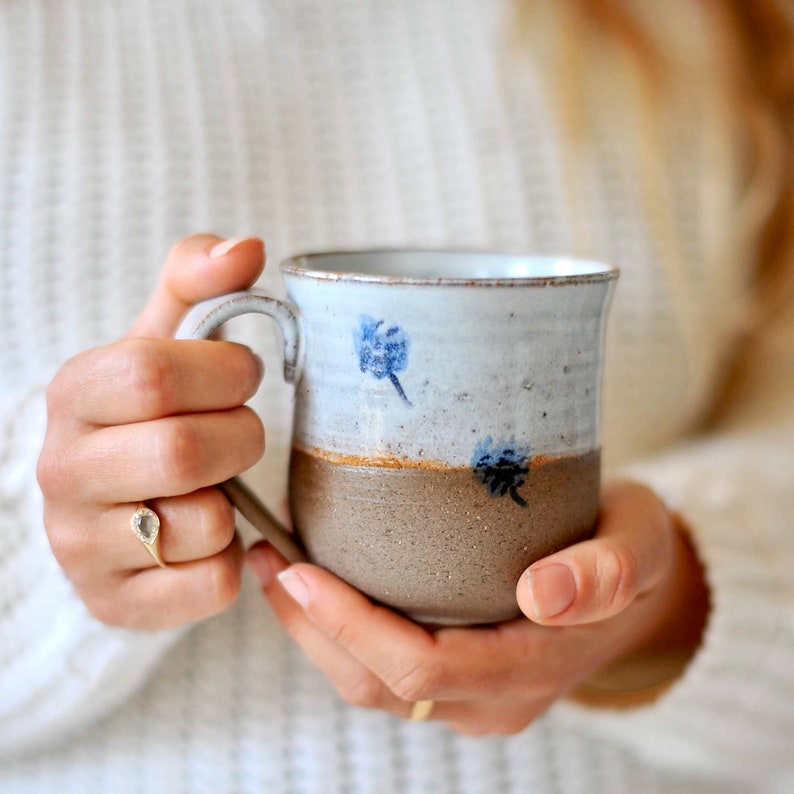 Ceramic mug with blue flowers image 3