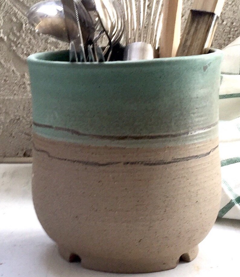 utensils holder pottery pot handmade utensils holder pottery utensils holder cultery dryer Ceramic utensils holder green kitchenware