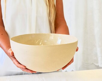 White bowl, Cream ceramic bowl, Fruit bowl, Serving dish, Salad bowl, Kitchenware, Modern ceramic, Fine art, Gift for her