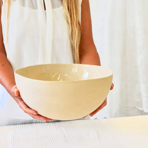 White Bowl Cream Bowl Large Salad Ceramic Bowl Open Bowl Etsy Israel