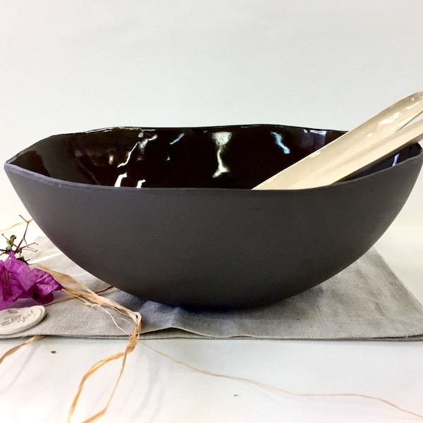 Ceramic bowl, Black bowl, Large bowl, Open bowl, Centerpiece bowl, Modern bowl, Fruit bowl, salad bowl, wedding gift, housewarming gif