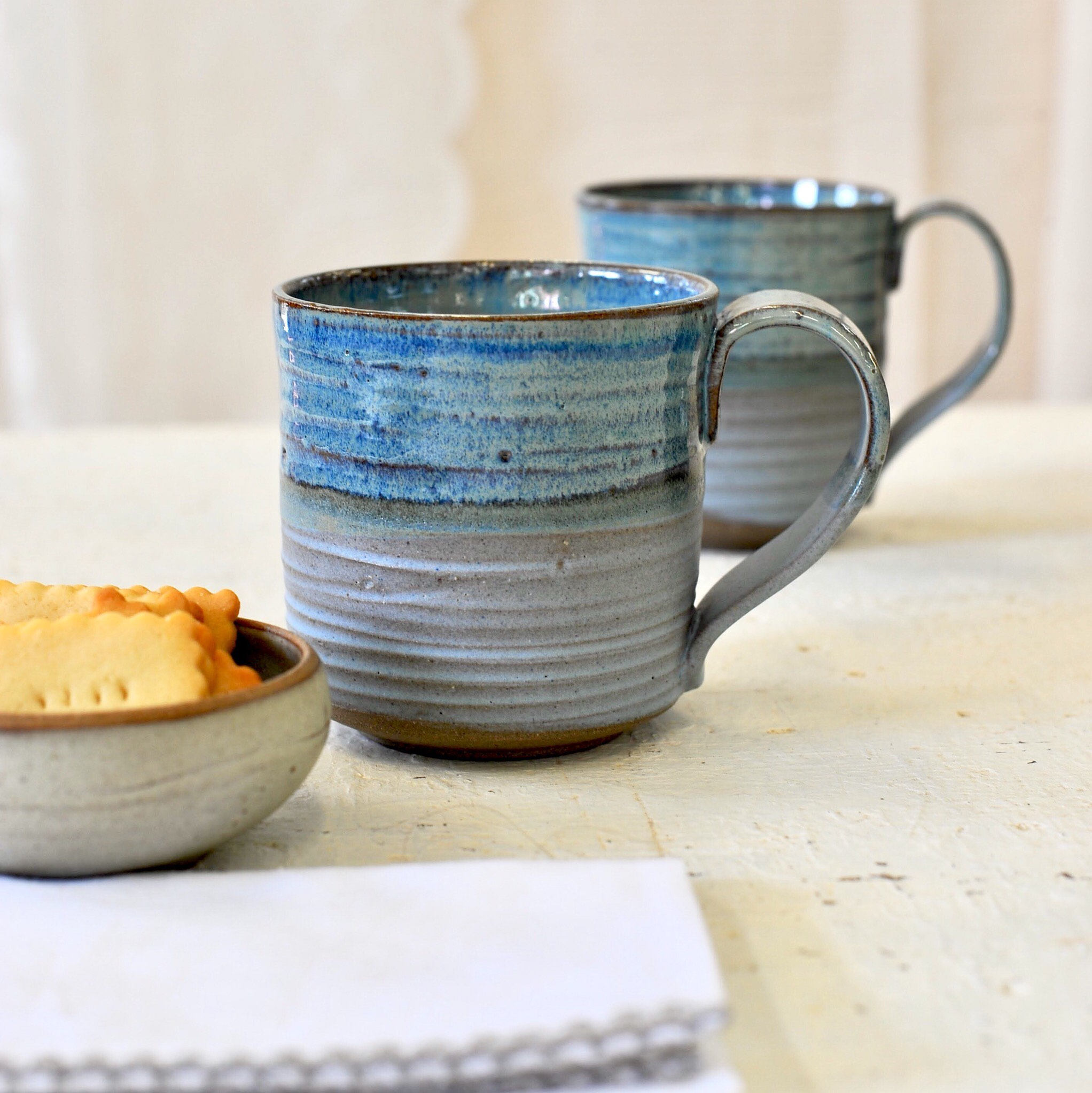 Large ceramic mugs set BLUE MUGS Big ceramic cups Pottery Etsy