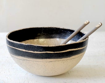 Black and white rough clay ceramic bowl