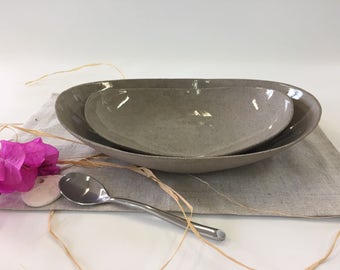 Serving bowl set, oval bowl, oval platter set, ceramic bowl, ceramic platter, ceramic dish, oval dish, serving dish, gray modern ceramic