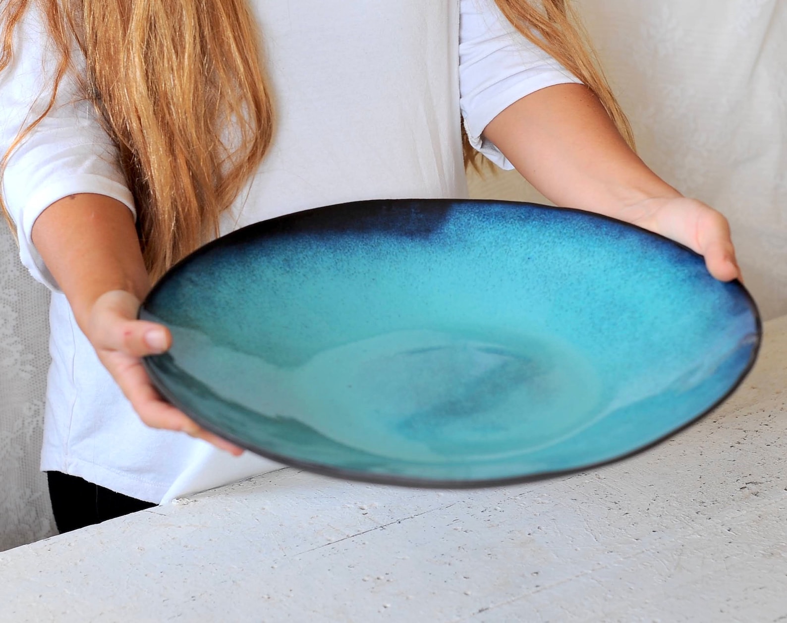 Extra Large Fruit Bowl or Centerpiece Night Blue Lagoon Etsy