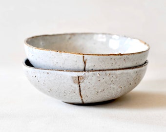 Rustic white ceramic soup bowl