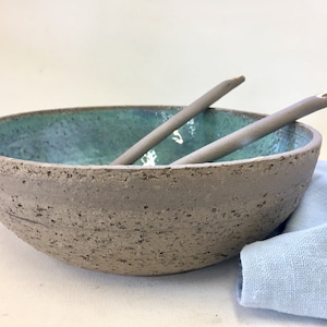 Modern ceramic bowl, Ceramic bowl, Turquoise bowl, Gray brown ceramic, Salad bowl, Large bowl, Fruit bowl, Serving bowl, Pottery bowl, Gray image 1