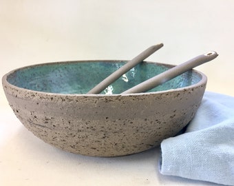 Modern ceramic bowl, Ceramic bowl, Turquoise bowl, Gray brown ceramic, Salad bowl, Large bowl, Fruit bowl, Serving bowl, Pottery bowl, Gray