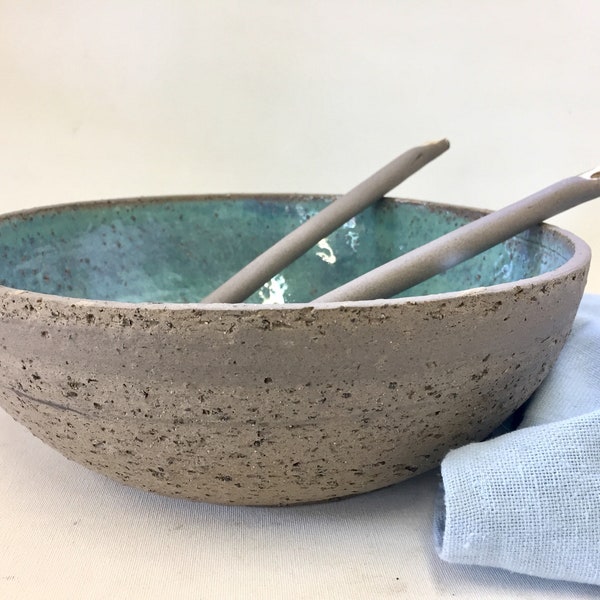 Modern ceramic bowl, Ceramic bowl, Turquoise bowl, Gray brown ceramic, Salad bowl, Large bowl, Fruit bowl, Serving bowl, Pottery bowl, Gray