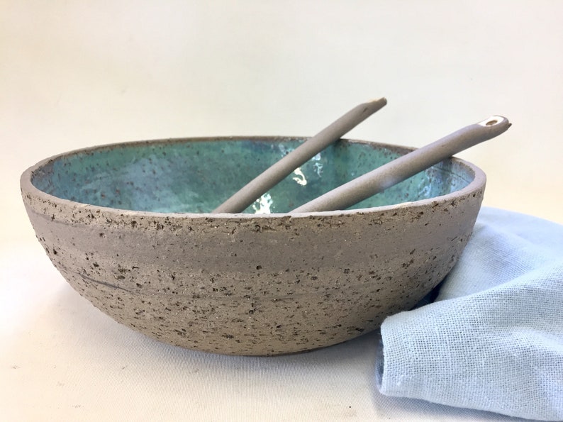 Modern ceramic bowl, Ceramic bowl, Turquoise bowl, Gray brown ceramic, Salad bowl, Large bowl, Fruit bowl, Serving bowl, Pottery bowl, Gray image 1