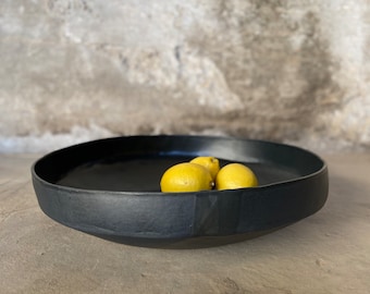 Large ceramic black bowl, centerpiece, fruit bowl