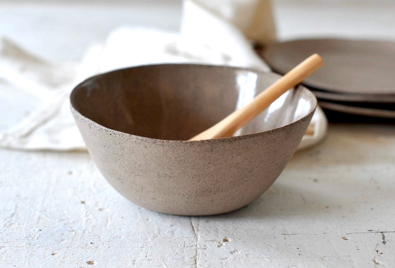 Gray ceramic soup bowl image 1