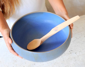 Ceramic bowl, blue bowl, pottery bowl , Salad bowl, Fruit bowl, Serving bowl, Christmas gift, Decorating bowl, Large bowl, pottery bowl