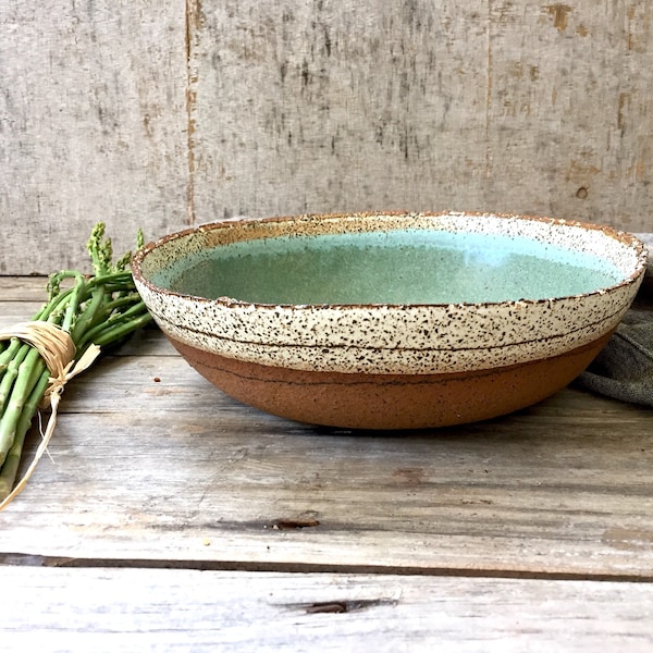 Cuenco de cerámica, Cuenco de cerámica, Cuenco verde, cerámica rústica, Ensaladera, Cuenco grande, Frutero, Cuenco para servir, Cuenco de cerámica, cuenco rústico,