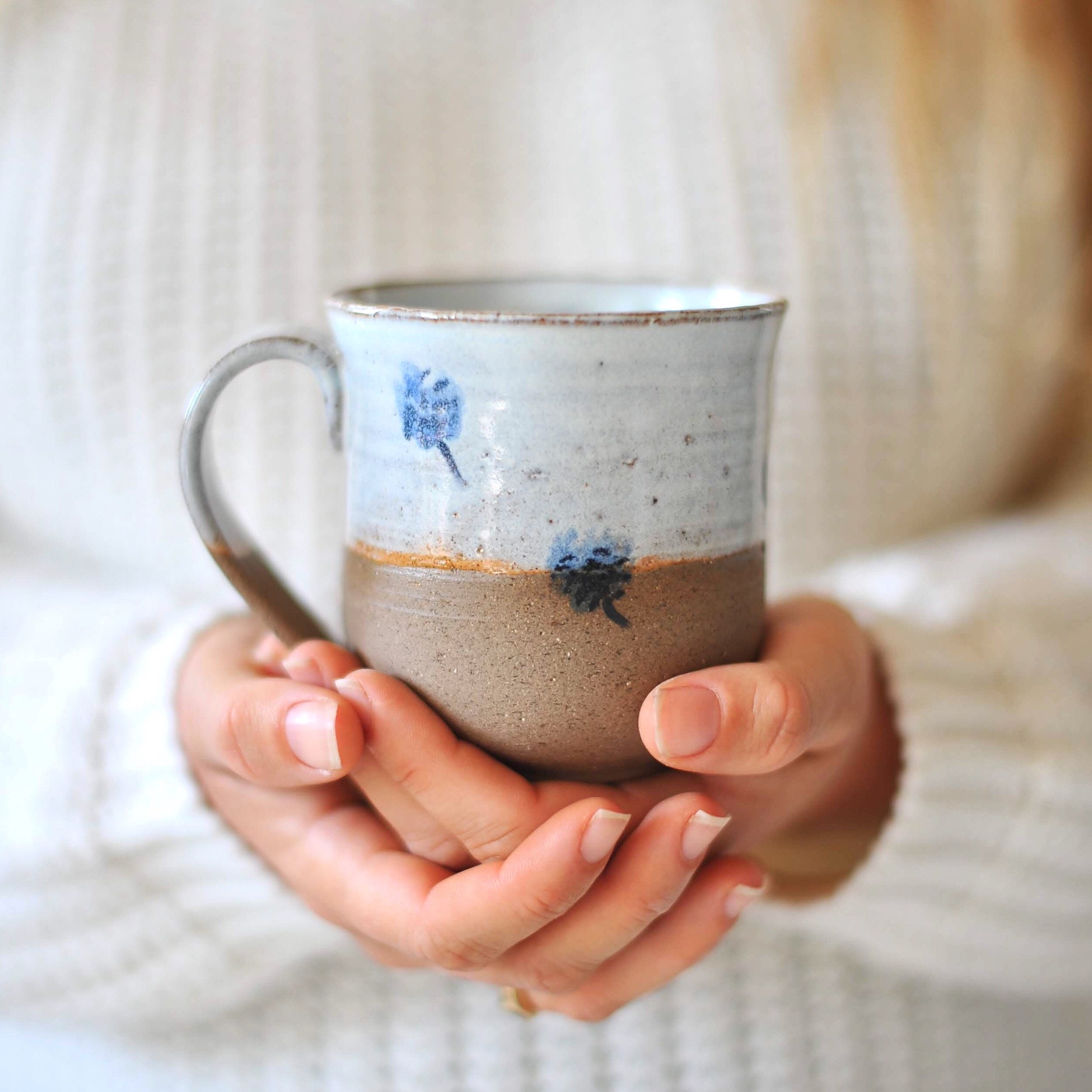 Tasse en Céramique avec Des Fleurs Bleues