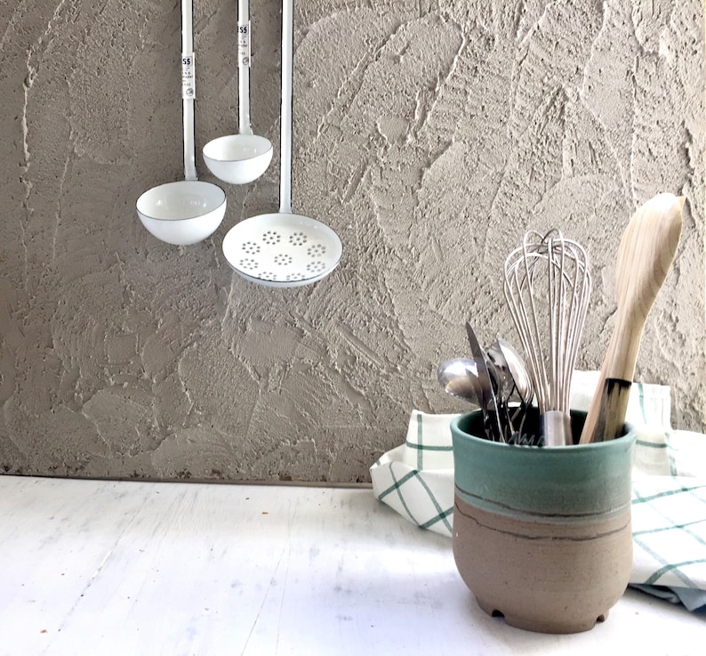 utensils holder pottery pot handmade utensils holder pottery utensils holder cultery dryer Ceramic utensils holder green kitchenware