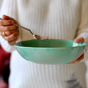 Ensemble de bols de service en céramique, assiette en céramique, assiette creuse, saladier, assiettes de service, bol vert, bol à pâtes, plat de service
