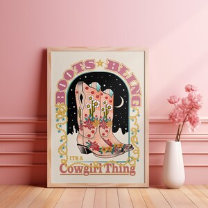 Lámina artística vaquera chic: decoración rosa del oeste, galería de pared preppy, descarga digital moderna